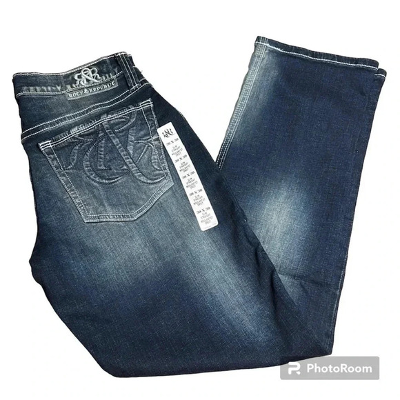 Rock & Republic 30x30 men jeans .Blue,slim  straight,embroidered logo NWT - Picture 1 of 15